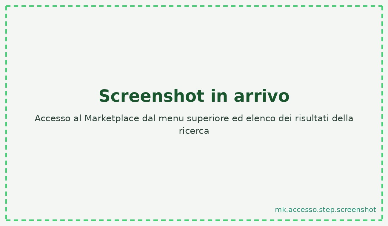 Accesso al Marketplace dal menu superiore ed elenco dei risultati della ricerca