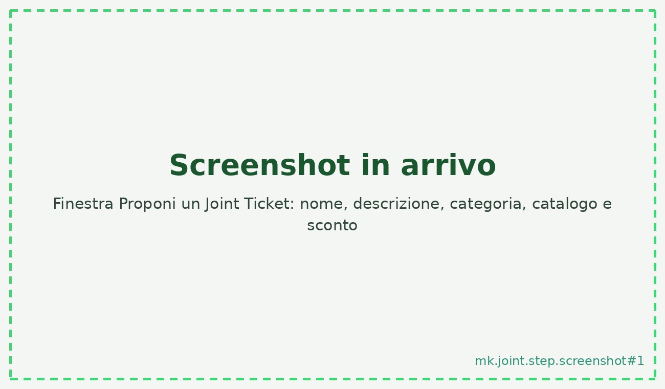 Finestra Proponi un Joint Ticket: nome, descrizione, categoria, catalogo e sconto